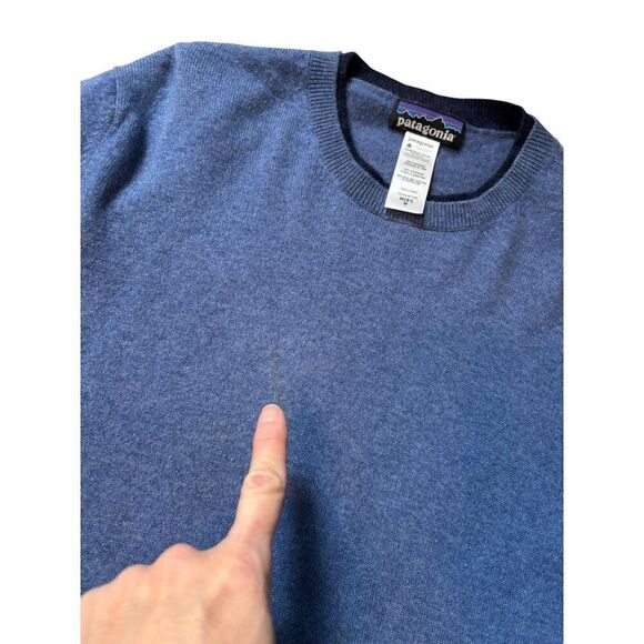 Patagonia Mens cashere blend Crewneck Sweater Blue Wool Size XL-note flaws - Picture 5 of 7